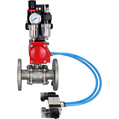 Ball valves DNOVA BV3131P(3pc)-FP-F-ISO-H 16 bar, three-piece full bore flanged, stainless steel SS304, PTFE, with pneumatic actuator PA-SA with return springs, with pneumatic distributor 4V320-10 220V, with LSU APL -210N, with ATU AFC2000