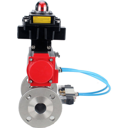 Ball valves DNOVA BV3131P(3pc)-FP-F-ISO-H 16 bar, three-piece full bore flanged, stainless steel SS304, seal - PTFE, with pneumatic actuator PA-SA with return springs, with pneumatic distributor 4V320-10 220V, with LSU APL-410N EX
