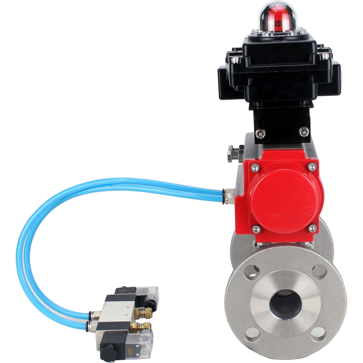 Ball valves DNOVA BV3131P(3pc)-FP-F-ISO-H 16 bar, three-piece full bore flanged, stainless steel SS304, seal - PTFE, with pneumatic actuator PA-SA with return springs, with pneumatic distributor 4V320-10 220V, with LSU APL-410N EX