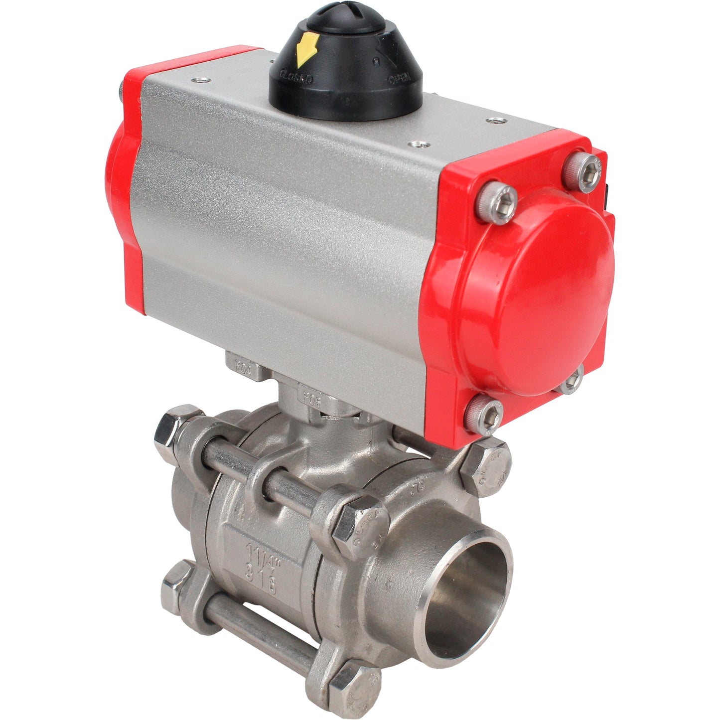 Stainless steel ball valve DNOVA kshpp-316200-sa-4m310-110/220, body material - stainless steel AISI 316, ball material - stainless steel AISI 316, seal - PTFE, pneumatic actuator operated