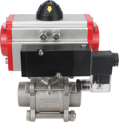 Stainless steel ball valve DNOVA kshpp-316200-da-4m310-110/220, body material - stainless steel AISI 316, ball material - stainless steel AISI 316, seal - PTFE, pneumatic actuator operated