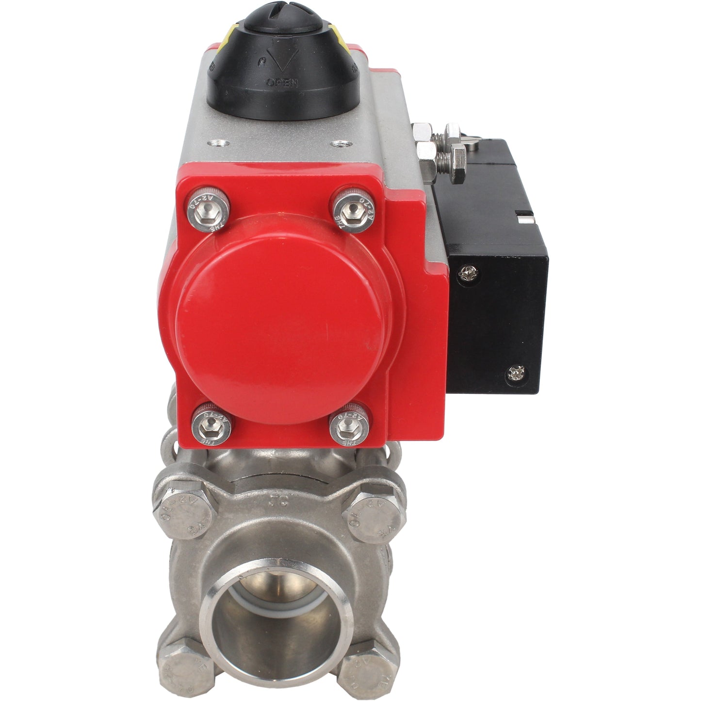 Stainless steel ball valve DNOVA kshpp-316200-sa-4m310-110/220, body material - stainless steel AISI 316, ball material - stainless steel AISI 316, seal - PTFE, pneumatic actuator operated