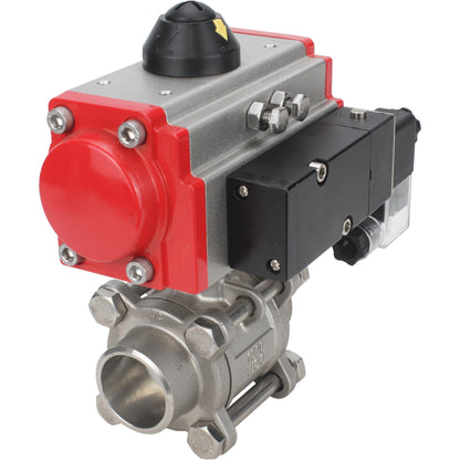 Stainless steel ball valve DNOVA kshpp-316200-sa-4m310-24, body material - stainless steel AISI 316, ball material - stainless steel AISI 316, seal - PTFE, pneumatic actuator operated