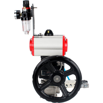 Ball valves DNOVA BV3232P(3pc)-FP-W-ISO-H DN10-50 16 bar/40, full bore for welding, stainless steel SS316, seal - PTFE, with double-acting PA-DA pneumatic actuator, with pneumatic distributor 4V320-08 220V, with manual Doubler MON1-250-T26-ISO, with po