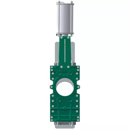 Knife gate valve with through blade DNOVA GVKRT3431N-2W-Fb-2P, body material - carbon steel A216, knife material - stainless steel AISI 304, seal - NBR, pneumatic actuator