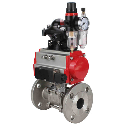 Stainless steel ball valve DNOVA ksfpt-304-180-da-4m310-24v-apl210n-afc2000, body material - stainless steel AISI 304, ball material - stainless steel AISI 304, seal - PTFE, pneumatic actuator operated