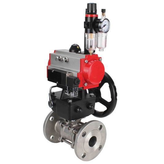 Stainless steel ball valve DNOVA ksfpt-316-180-da-4m310-24v-hdm-afc2000, body material - stainless steel AISI 316, ball material - stainless steel AISI 316, seal - PTFE, pneumatic actuator operated