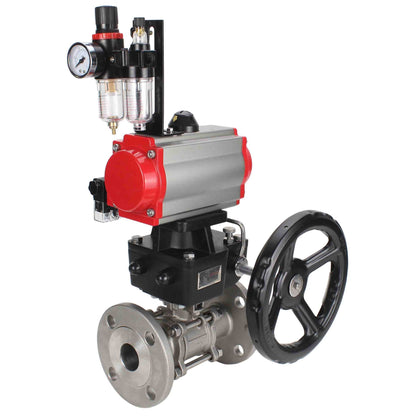 Stainless steel ball valve DNOVA ksfpt-316-180-da-4m310-24v-hdm-afc2000, body material - stainless steel AISI 316, ball material - stainless steel AISI 316, seal - PTFE, pneumatic actuator operated