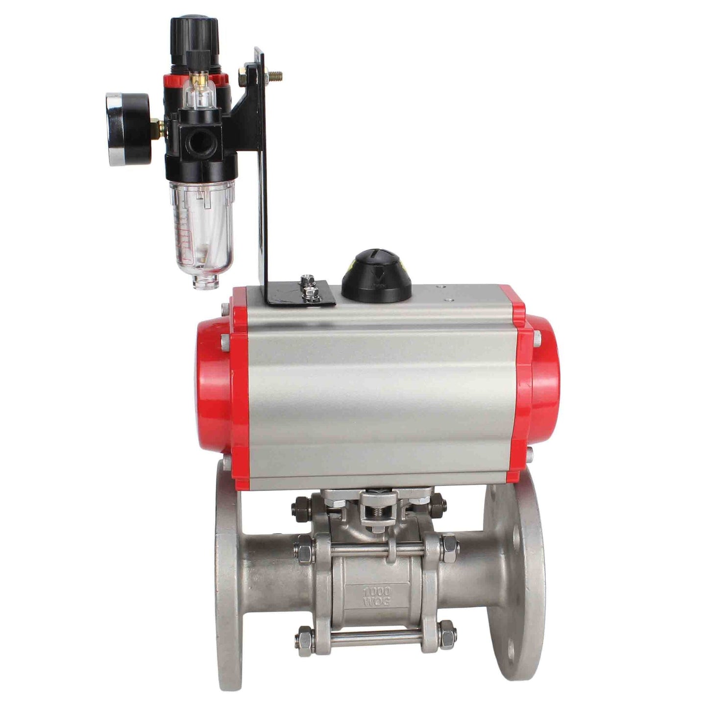 Stainless steel ball valve DNOVA ksfpt-316-180-da-4m310-24v-afc2000, body material - stainless steel AISI 316, ball material - stainless steel AISI 316, seal - PTFE, pneumatic actuator operated