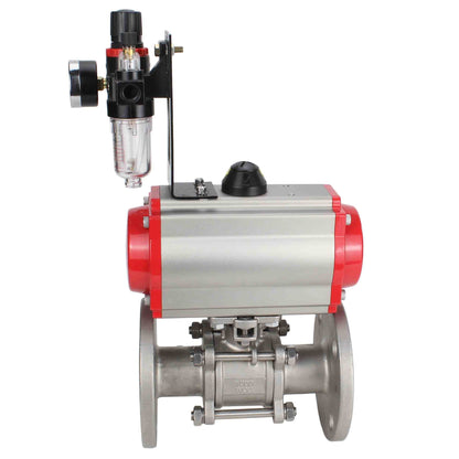 Stainless steel ball valve DNOVA ksfpt-316-180-da-4m310-24v-afc2000, body material - stainless steel AISI 316, ball material - stainless steel AISI 316, seal - PTFE, pneumatic actuator operated