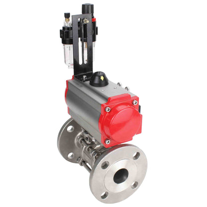Stainless steel ball valve DNOVA ksfpt-316-180-da-4m310-24v-afc2000, body material - stainless steel AISI 316, ball material - stainless steel AISI 316, seal - PTFE, pneumatic actuator operated