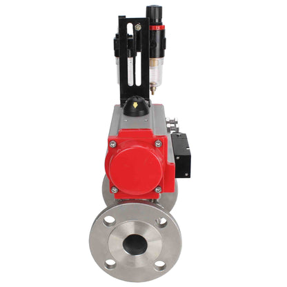 Stainless steel ball valve DNOVA ksfpt-316-180-da-4m310-24v-afc2000, body material - stainless steel AISI 316, ball material - stainless steel AISI 316, seal - PTFE, pneumatic actuator operated