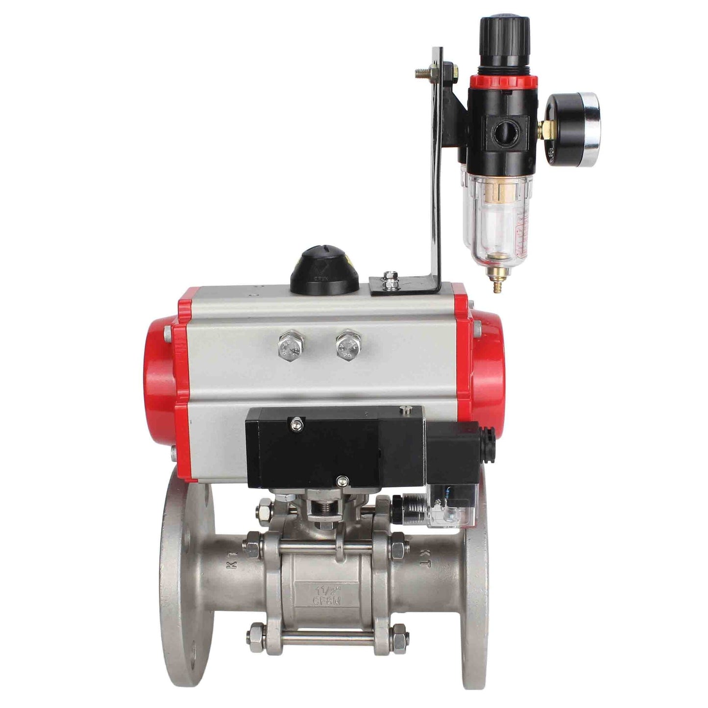 Stainless steel ball valve DNOVA ksfpt-316-180-da-4m310-24v-afc2000, body material - stainless steel AISI 316, ball material - stainless steel AISI 316, seal - PTFE, pneumatic actuator operated