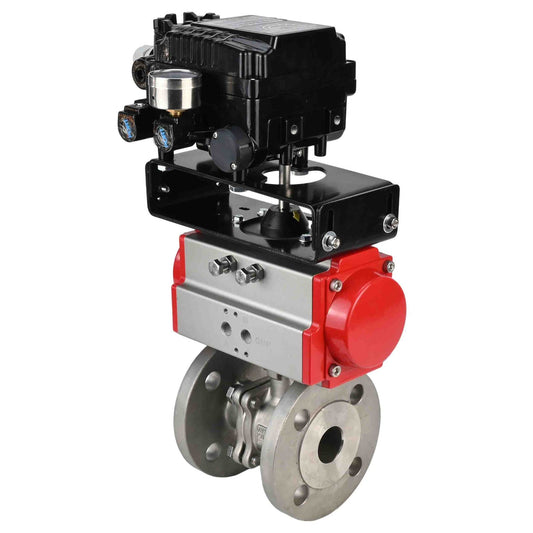 Stainless steel ball valve DNOVA kchfp-DNOVA-da-yt1000rsi, body material - stainless steel AISI 316, ball material - stainless steel AISI 316, seal - PTFE, pneumatic actuator operated