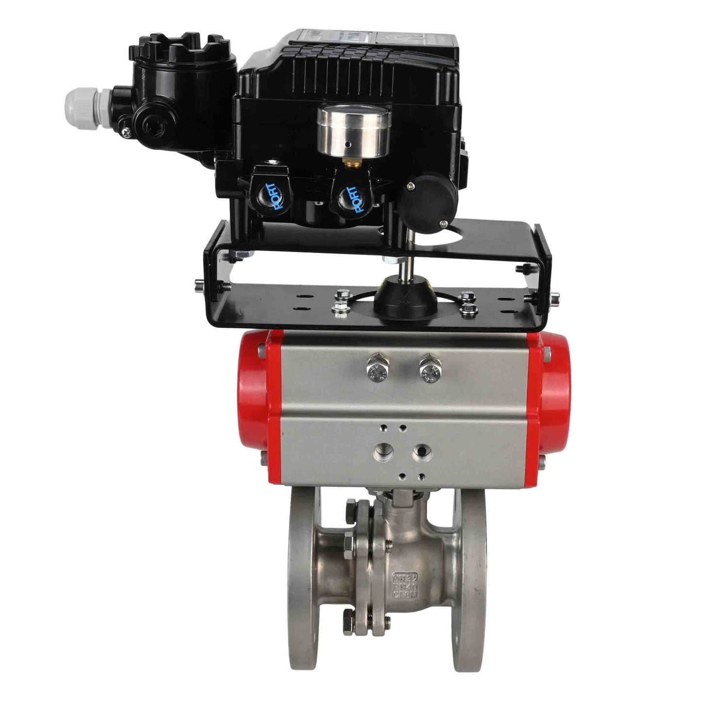 Stainless steel ball valve DNOVA kchfp-DNOVA-sa-yt1000rsn, body material - stainless steel AISI 316, ball material - stainless steel AISI 316, seal - PTFE, pneumatic actuator operated