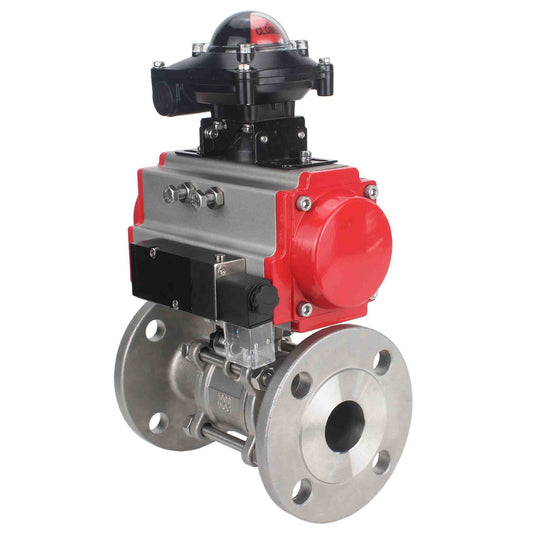 Stainless steel ball valve DNOVA ksfpt-304-180-da-4m310-110/220v-apl210n, body material - stainless steel AISI 304, ball material - stainless steel AISI 304, seal - PTFE, pneumatic actuator operated