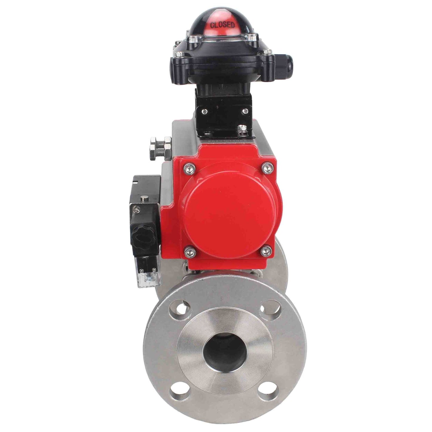 Stainless steel ball valve DNOVA ksfpt-304-180-da-4m310-110/220v-apl210n, body material - stainless steel AISI 304, ball material - stainless steel AISI 304, seal - PTFE, pneumatic actuator operated