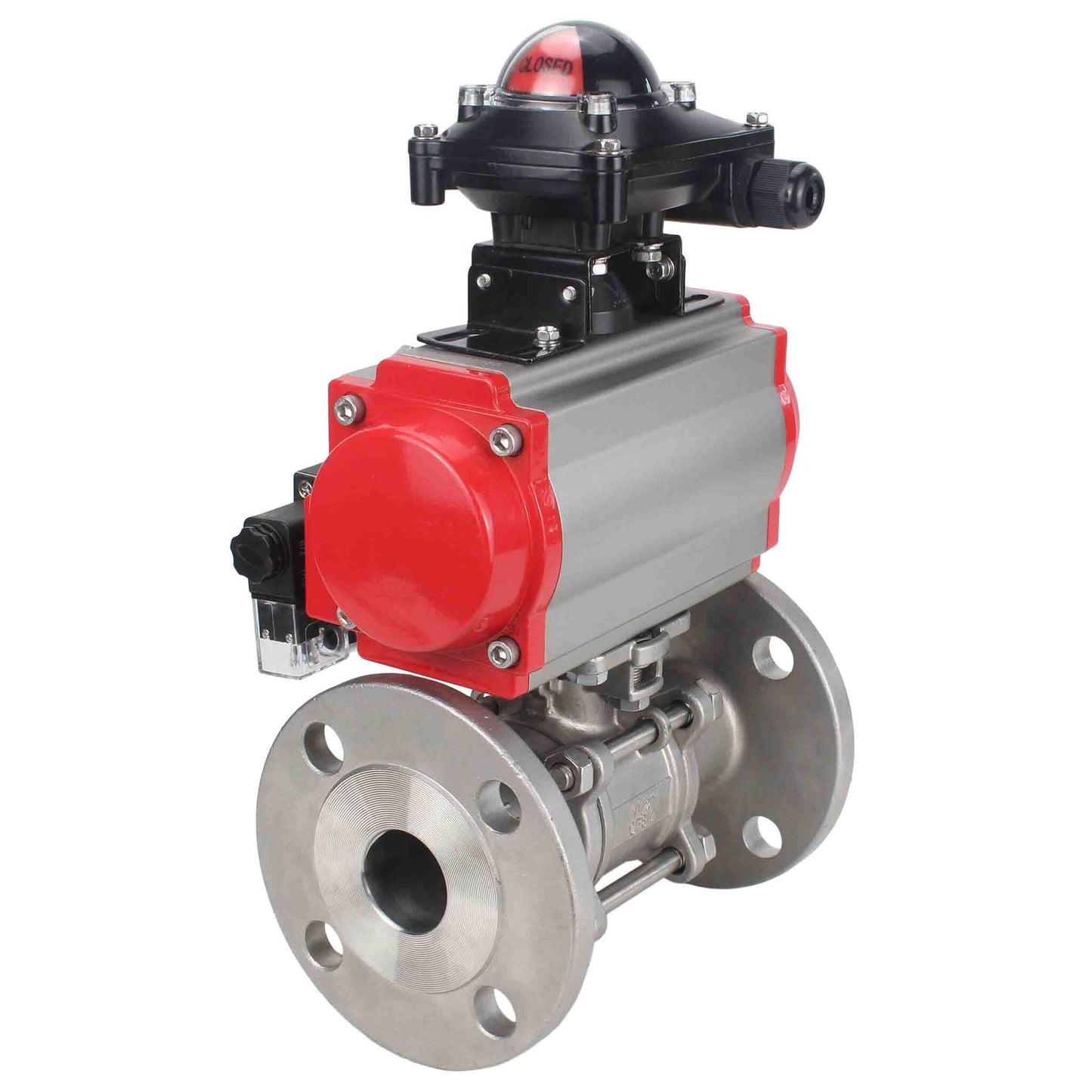 Stainless steel ball valve DNOVA ksfpt-304-180-da-4m310-110/220v-apl210n, body material - stainless steel AISI 304, ball material - stainless steel AISI 304, seal - PTFE, pneumatic actuator operated