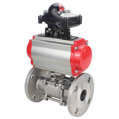 Stainless steel ball valve DNOVA ksfpt-304-180-da-4m310-110/220v-apl210n, body material - stainless steel AISI 304, ball material - stainless steel AISI 304, seal - PTFE, pneumatic actuator operated