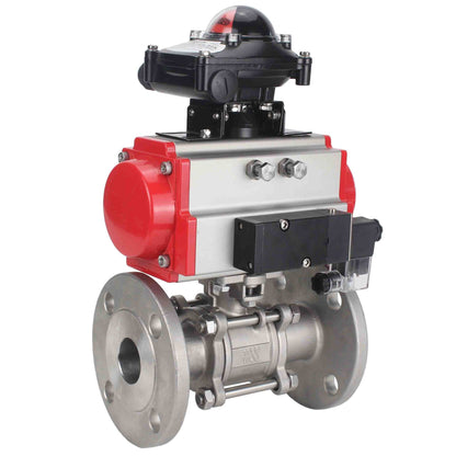 Stainless steel ball valve DNOVA ksfpt-304-180-da-4m310-24v-apl210n, body material - stainless steel AISI 304, ball material - stainless steel AISI 304, seal - PTFE, pneumatic actuator operated