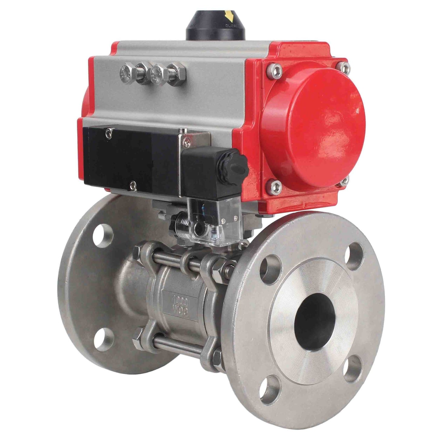 Stainless steel ball valve DNOVA ksfpt-304-180-da-4m310-24v, body material - stainless steel AISI 304, ball material - stainless steel AISI 304, seal - PTFE, pneumatic actuator operated