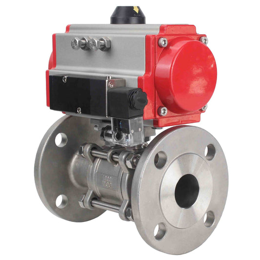 Stainless steel ball valve DNOVA ksfpt-304-180-da-4m310-24v, body material - stainless steel AISI 304, ball material - stainless steel AISI 304, seal - PTFE, pneumatic actuator operated
