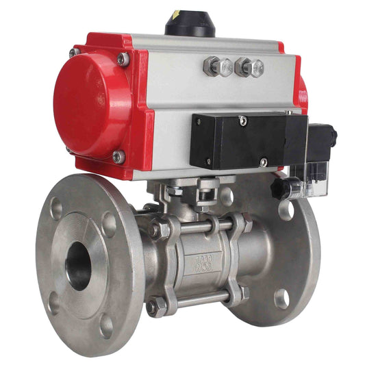 Stainless steel ball valve DNOVA ksfpt-304-180-da-4m310-110/220v, body material - stainless steel AISI 304, ball material - stainless steel AISI 304, seal - PTFE, pneumatic actuator operated