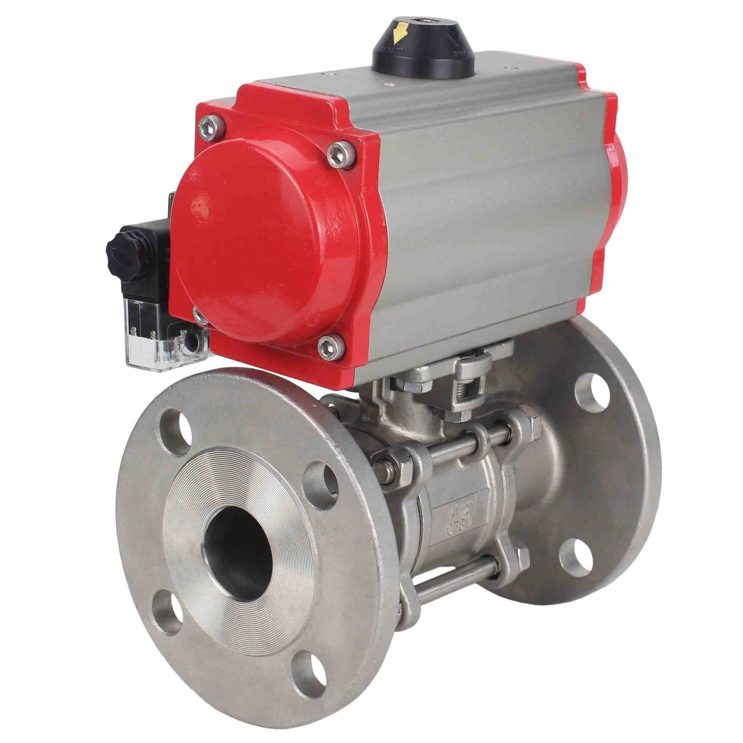 Stainless steel ball valve DNOVA ksfpt-304-180-da-4m310-24v, body material - stainless steel AISI 304, ball material - stainless steel AISI 304, seal - PTFE, pneumatic actuator operated