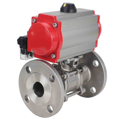 Stainless steel ball valve DNOVA ksfpt-304-180-da-4m310-24v, body material - stainless steel AISI 304, ball material - stainless steel AISI 304, seal - PTFE, pneumatic actuator operated