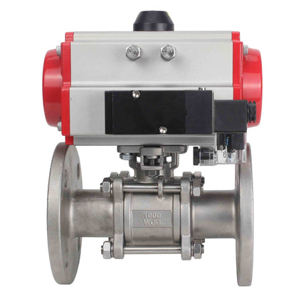 Stainless steel ball valve DNOVA ksfpt-304-180-da-4m310-24v, body material - stainless steel AISI 304, ball material - stainless steel AISI 304, seal - PTFE, pneumatic actuator operated
