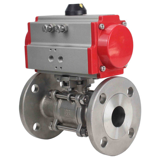 Stainless steel ball valve DNOVA ksfpt-304-180-da, body material - stainless steel AISI 304, ball material - stainless steel AISI 304, seal - PTFE, pneumatic actuator operated