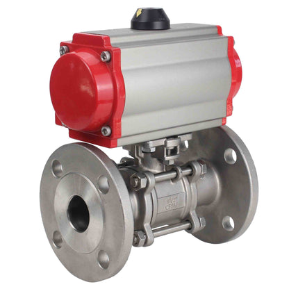 Stainless steel ball valve DNOVA ksfpt-304-180-da, body material - stainless steel AISI 304, ball material - stainless steel AISI 304, seal - PTFE, pneumatic actuator operated