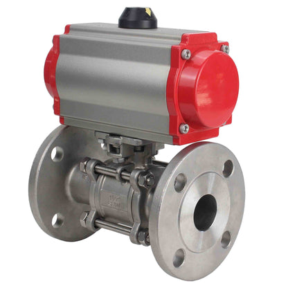 Stainless steel ball valve DNOVA ksfpt-304-180-da, body material - stainless steel AISI 304, ball material - stainless steel AISI 304, seal - PTFE, pneumatic actuator operated