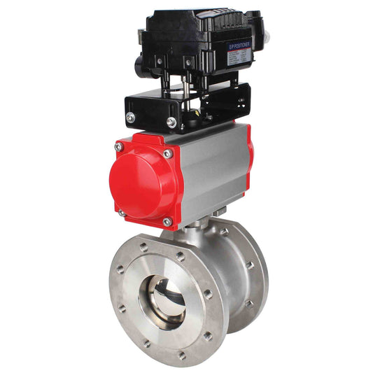 Stainless steel ball valve DNOVA kchmfp-DNOVA-da-yt1000rsi, body material - stainless steel AISI 316, ball material - stainless steel AISI 316, seal - PTFE, pneumatic actuator operated