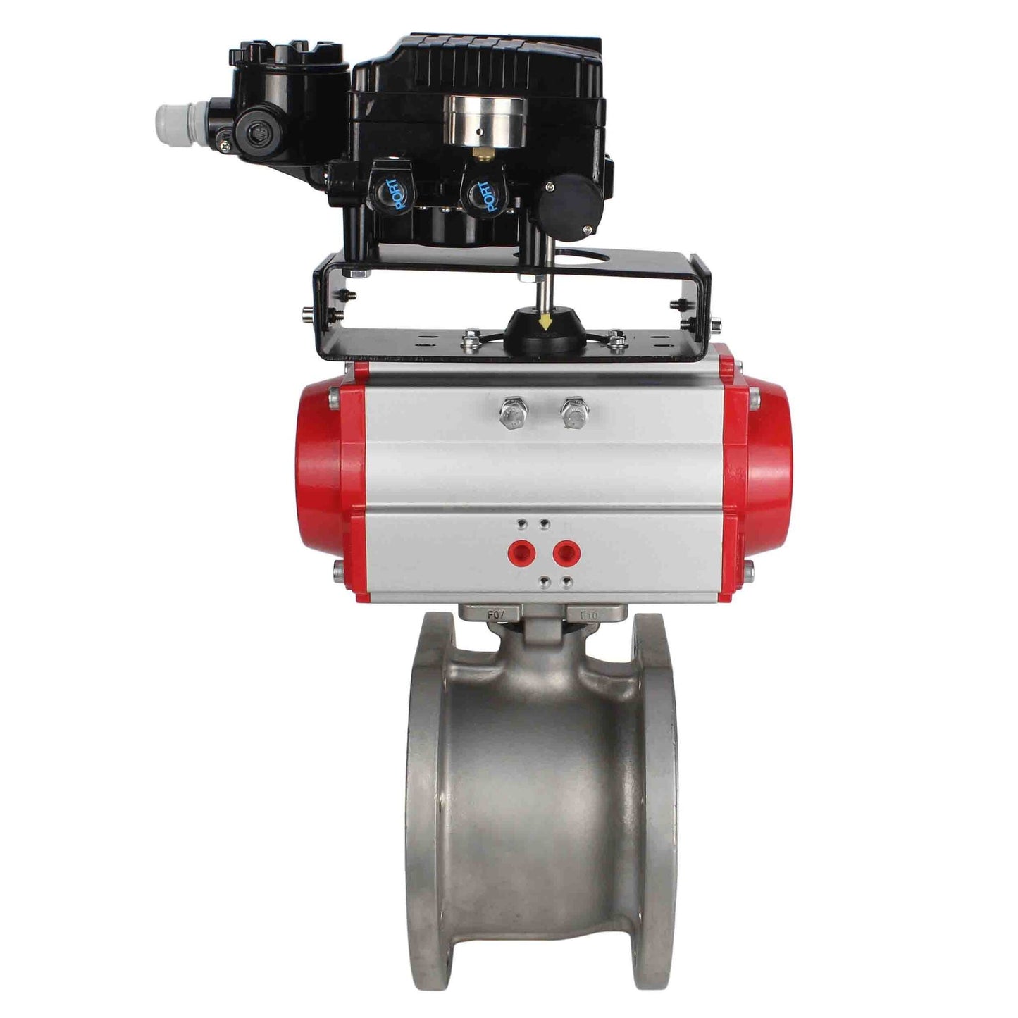 Stainless steel ball valve DNOVA kchmfp-DNOVA-sa-yt1000rsn, body material - stainless steel AISI 316, ball material - stainless steel AISI 316, seal - PTFE, pneumatic actuator operated