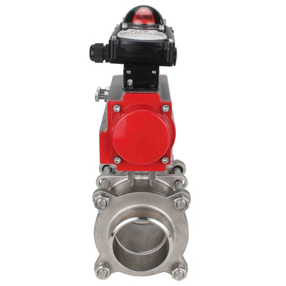 Stainless steel ball valve DNOVA kshpp-316200-da-apl210n, body material - stainless steel AISI 316, ball material - stainless steel AISI 316, seal - PTFE, pneumatic actuator operated