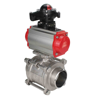 Stainless steel ball valve DNOVA kshpp-316200-da-apl210n, body material - stainless steel AISI 316, ball material - stainless steel AISI 316, seal - PTFE, pneumatic actuator operated