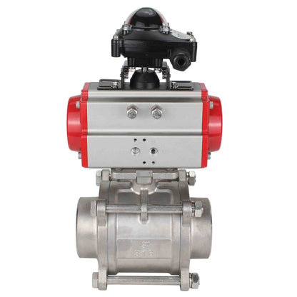 Stainless steel ball valve DNOVA kshpp-316200-da-apl210n, body material - stainless steel AISI 316, ball material - stainless steel AISI 316, seal - PTFE, pneumatic actuator operated