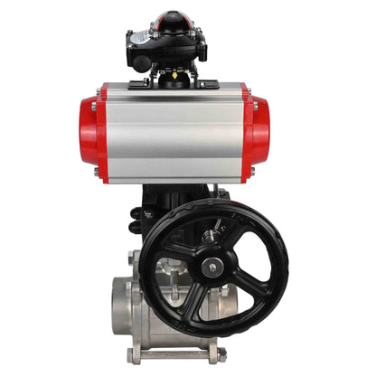 Stainless steel ball valve DNOVA kshpp-316200-da-apl210n-hdm, body material - stainless steel AISI 316, ball material - stainless steel AISI 316, seal - PTFE, pneumatic actuator operated