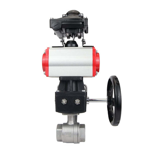 Stainless steel ball valve DNOVA BVMP.316.230-ISO 914 PSI, threaded, full port, body material - stainless steel AISI 316, with double-acting pneumatic actuator DNOVA DA, limit switch block APL-410N EX, manual override HDM