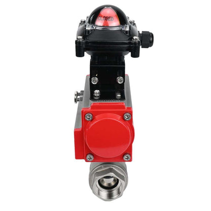 Válvula de bola de acero inoxidable DNOVA BVMP.316.230-ISO 914 PSI, roscada, paso completo, material del cuerpo - acero inoxidable AISI 316, con actuador neumático de doble efecto DNOVA DA, bloque de interruptores de final de carrera APL-410N EX