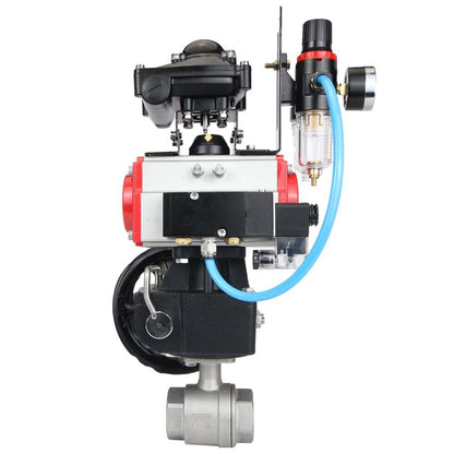 Stainless steel ball valve DNOVA BVMP.316.230-ISO 914 PSI, threaded, full port, body material - stainless steel AISI 316, with double-acting pneumatic actuator DNOVA DA, pneumatic distributor 4M310-08 220V, limit switch block APL-410N EX, manual