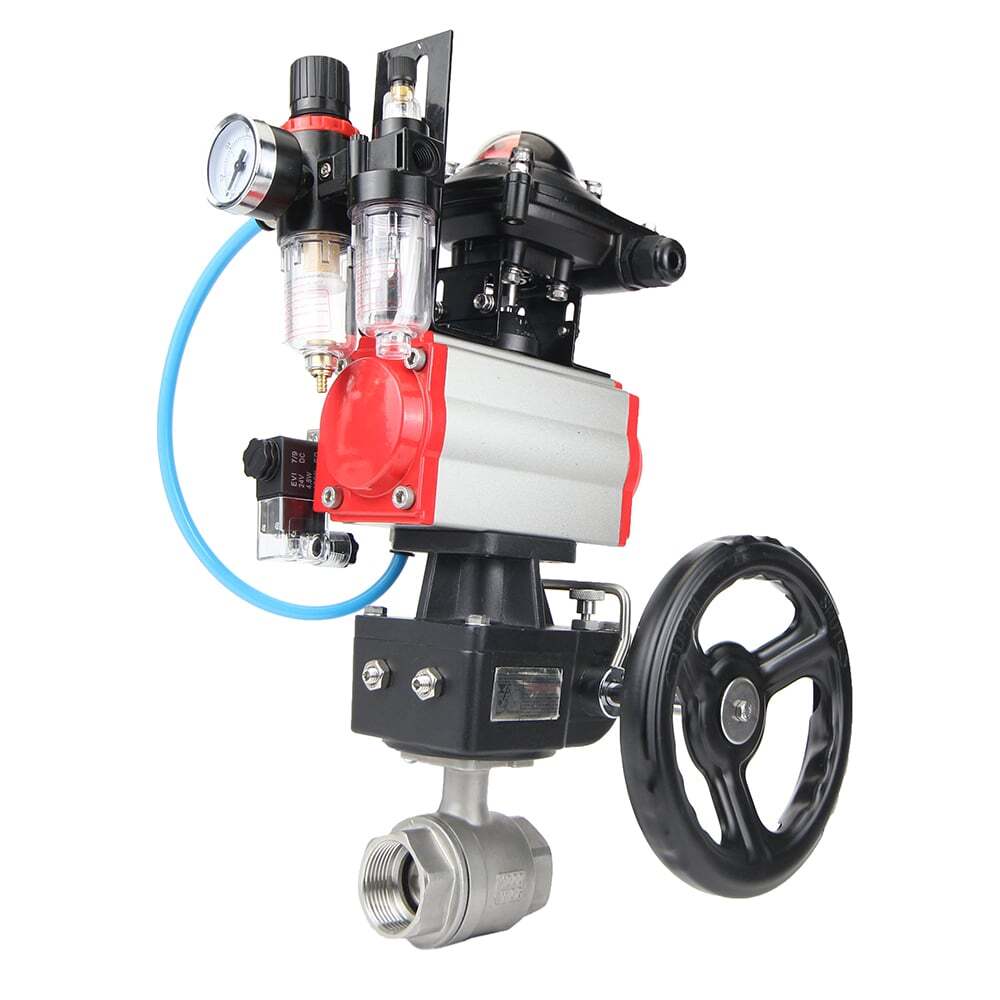Stainless steel ball valve DNOVA BVMP.316.230-ISO 914 PSI, threaded, full port, body material - stainless steel AISI 316, with double-acting pneumatic actuator DNOVA DA, pneumatic distributor 4M310-08 220V, limit switch block APL-410N EX, manual