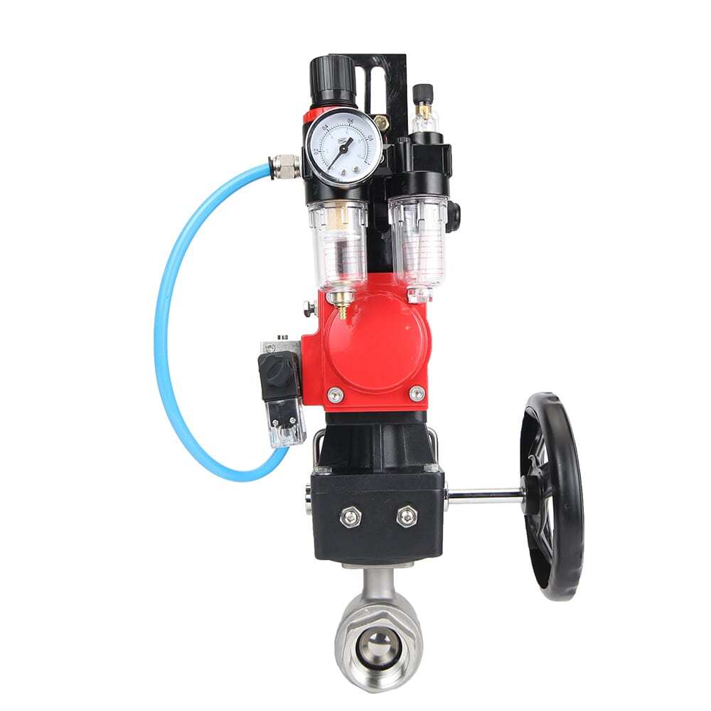 Stainless steel ball valve DNOVA BVMP.316.230-ISO 914 PSI, threaded, full port, body material - stainless steel AISI 316, with double-acting pneumatic actuator DNOVA DA, pneumatic distributor 4M310-08 220V, limit switch block APL-410N EX, manual