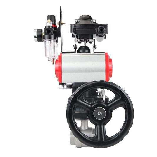 Stainless steel ball valve DNOVA BVMP.316.230-ISO 914 PSI, threaded, full port, body material - stainless steel AISI 316, with double-acting pneumatic actuator DNOVA DA, pneumatic distributor 4M310-08 220V, limit switch block APL-410N EX, manual
