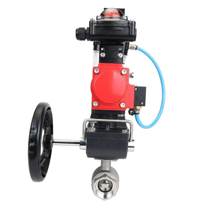Stainless steel ball valve DNOVA BVMP.316.230-ISO 914 PSI, threaded, full port, body material - stainless steel AISI 316, with double-acting pneumatic actuator DNOVA DA, pneumatic distributor 4M310-08 24V, limit switch block APL-410N EX, manual
