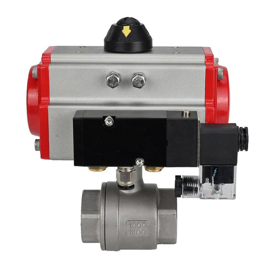 Stainless steel ball valve DNOVA kshmp316-DNOVA-sa-4m310-24v, body material - stainless steel AISI 316, ball material - stainless steel AISI 316, seal - PTFE, pneumatic actuator operated