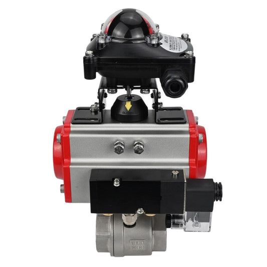 Stainless steel ball valve DNOVA BVMP.316.230-ISO 914 PSI, threaded, full port, body material - stainless steel AISI 316, with double-acting pneumatic actuator DNOVA DA, pneumatic distributor 4M310-08 24V, limit switch block APL-410N EX