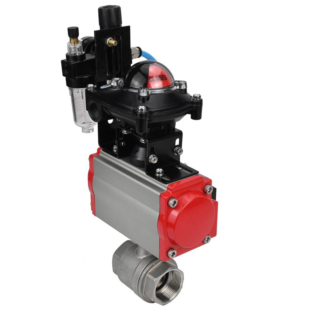 Stainless steel ball valve DNOVA BVMP.316.230-ISO 914 PSI, threaded, full port, body material - stainless steel AISI 316, with pneumatic actuator with return springs DNOVA SA, pneumatic distributor 4M310-08 NAMUR 24V, limit switch block APL-410N EX, air