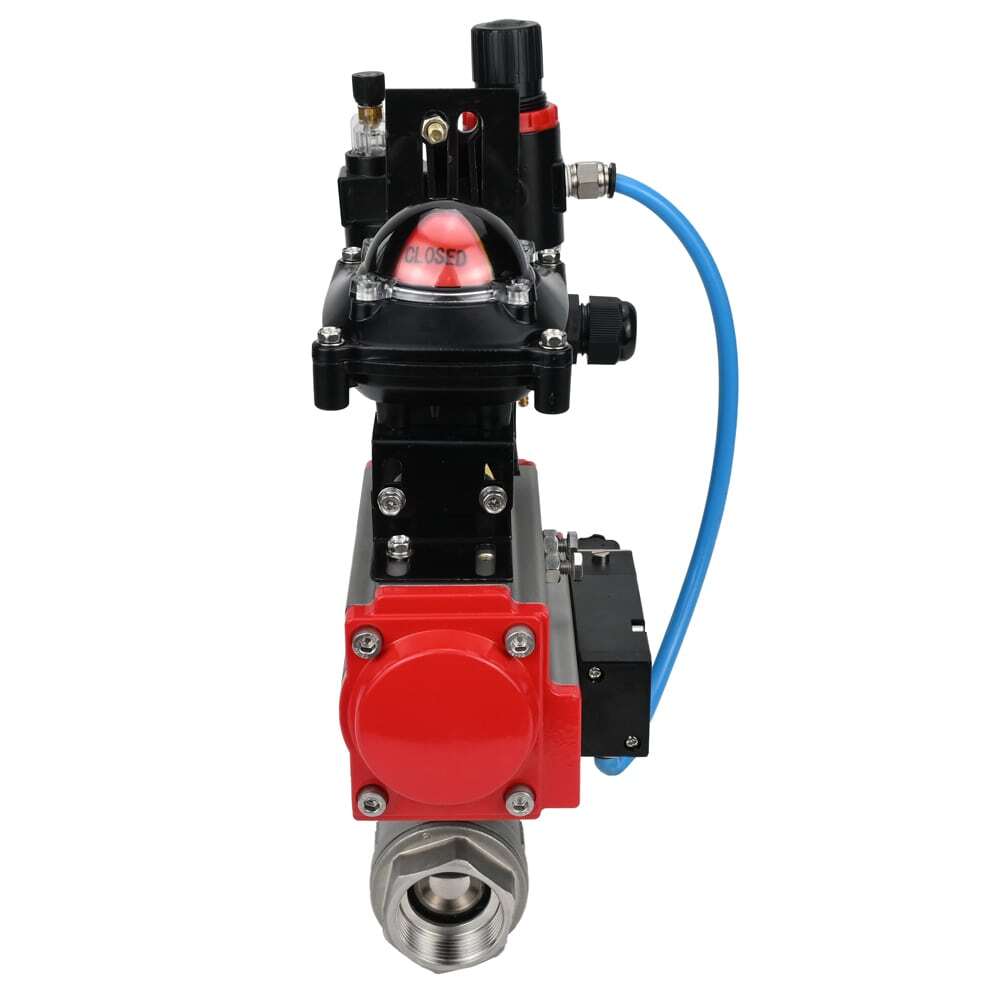 Stainless steel ball valve DNOVA BVMP.316.230-ISO 914 PSI, threaded, full port, body material - stainless steel AISI 316, with pneumatic actuator with return springs DNOVA SA, pneumatic distributor 4M310-08 NAMUR 24V, limit switch block APL-410N EX, air